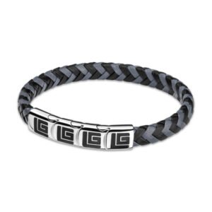 GUY LAROCHE ADAM STAINLESS-STEEL BRACELET WITH BLACK-DARK GREY LEATHER GLAGB0000201
